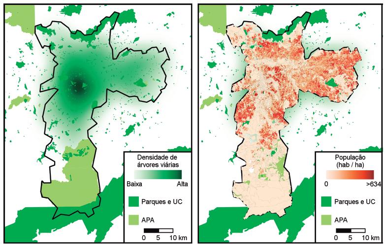 Gráfico de concentrações de arborização na cidade de São Paulo