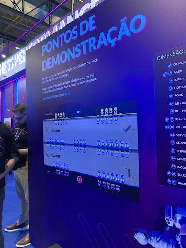 Imagem do mapa de pontos de demonstração do evento - ícones azuis e amarelos numerados com cada setor, como agro, food e RH