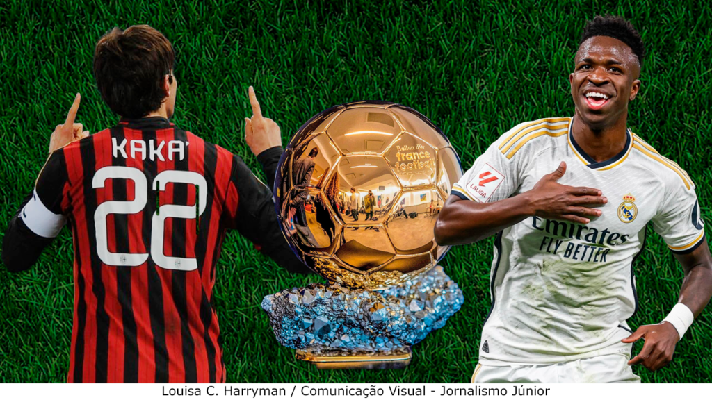 Arte com Kaká, Vinicius Júnior e Bola de Ouro