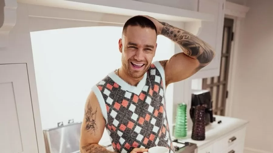 Na imagem Liam Payne aparece rindo com a mão na cabeça