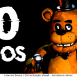 Imagem do urso de Freddy's usando chapéu e com um cupcake de aniversário do lado. Escrito "10 anos"