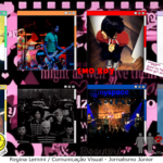 Imagens de pessoas, bandas e capas de álbum de emo. A montagem usa preto, branco e vermelho, roxo e rosa, cores características da estética. Usa o estilo do layout do MySpace e filtros inspirados