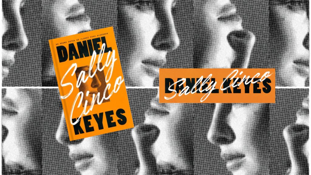 Colagem com imagem da capa de Sally Cinco e figuras de rosto feminino