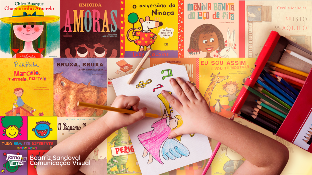 Colagem de capas de livros infantis