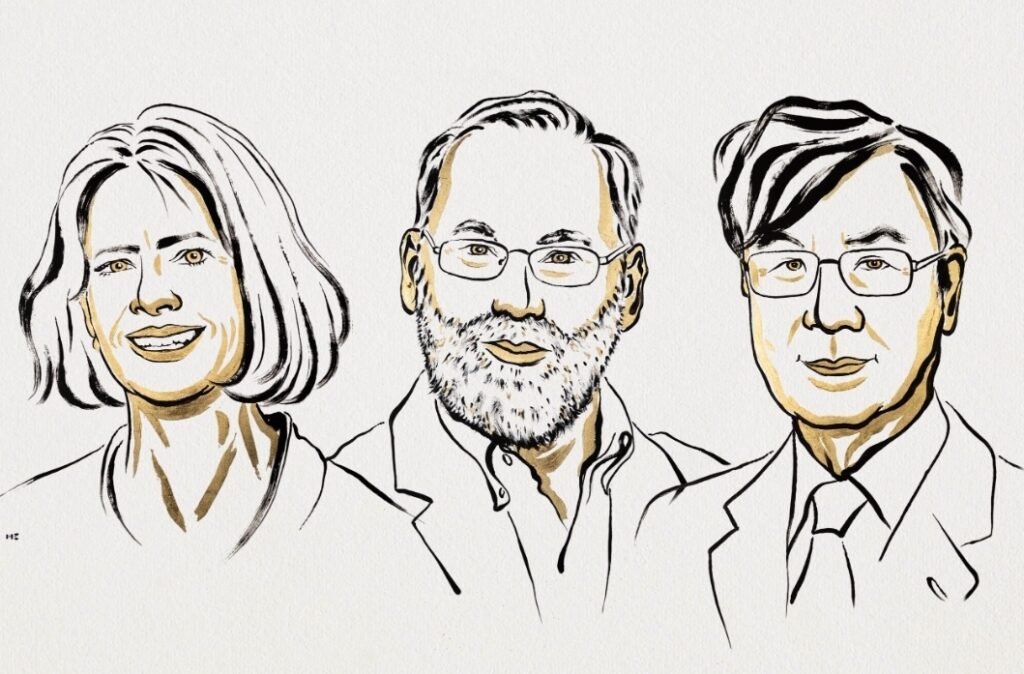 Desenho dos pesquisadores que ganharam o Nobel de Medicina.