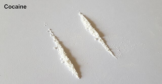Duas carreiras de cocaína em um fundo branco