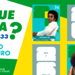Imagem de Elza Soares e Jorge Ben Jor como se estivessem em um álbum de figurinhas, com "O que toca na Sala 33" escrito
