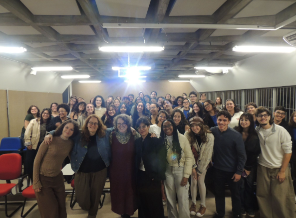 Jornalistas da Rádio Novelo e participantes do evento