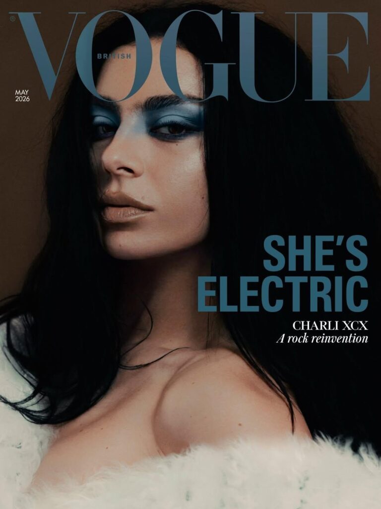 A capa da revista Vogue Britânica estampa o rosto de Charli XCX. A cantor apoissui uma maquiagem com viés artístico: apesar da pele — apresenta um blush quase que imperceptíve porém um brilho proveniente de iluminador — e boca — com gloss bege frio, que é apenas uns tons mais escuro que sua pele — simples, apresenta olhos marcados, com sobra azul aplicada neles. O título em destaque é "She's Eletric", que significa "ela é elétrica", aparece logo acima da adjetivação "Charli XCX A rock reinventation", que significa, "Charli XCX, uma reivenção do rock"