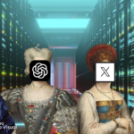 Na imagem, uma montagem de mulheres inglesas com faces de redes sociais, demonstrando o tecnofeudalismo