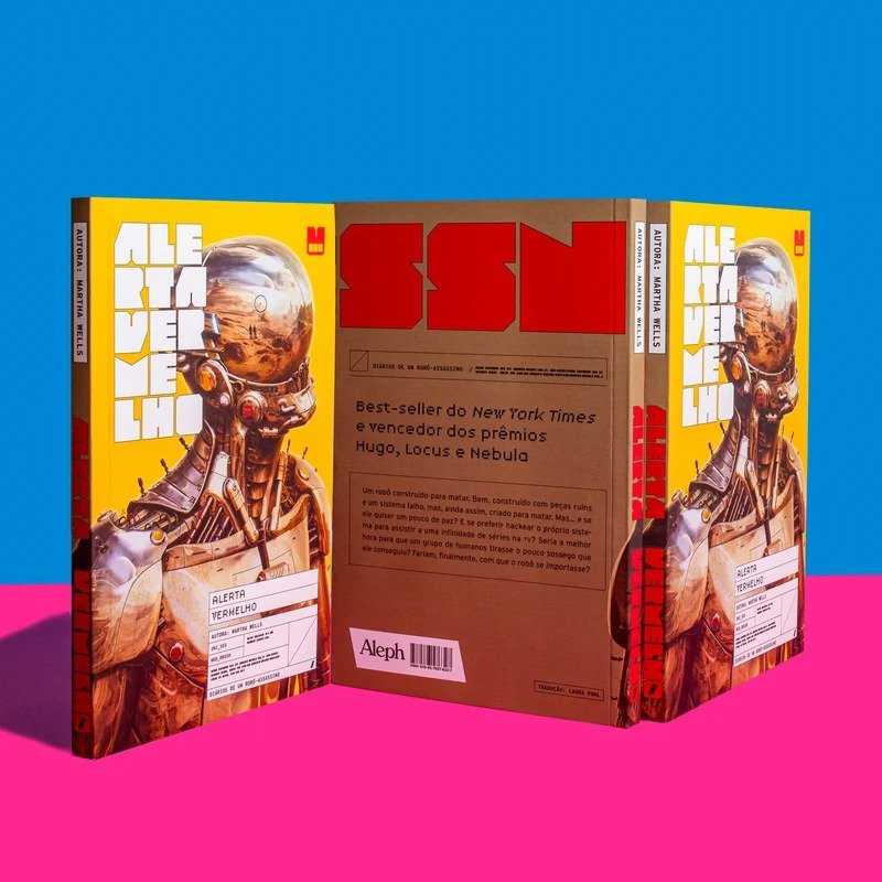 Capa de livro amarelo com fundo nas cores rosa e azul