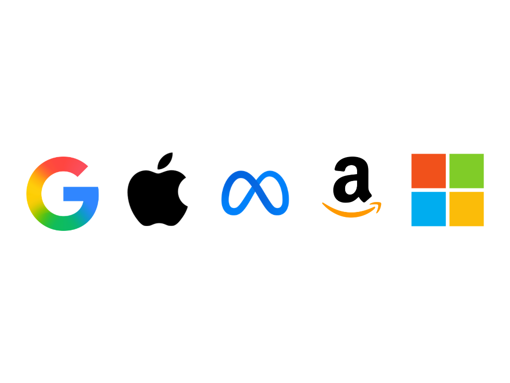 Na imagem, uma foto com a logo das bigtechs MANGOS