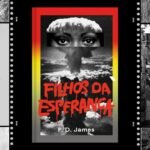 Montagem com frames de câmera nas laterais e, ao centro, a capa do livro "filhos da esperança".