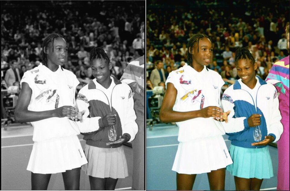 Irmãs Williams juntas dentro de quadra na infância