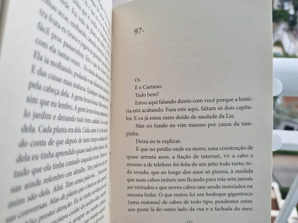 Trecho de Lia em que o autor conversa com o leitor