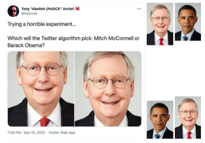 Publicação no qual o algoritmo reproduziu uma atitude racista, beneficiando a imagem do homem branco ao invés do homem negro