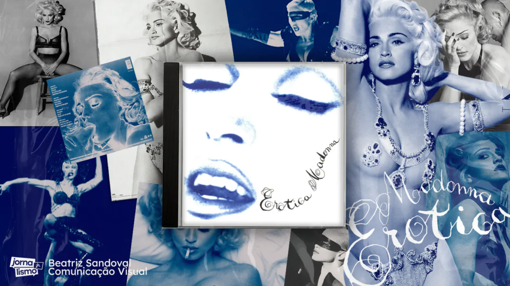 Colagem com imagem da cantora Madonna, na época do álbum Erotica