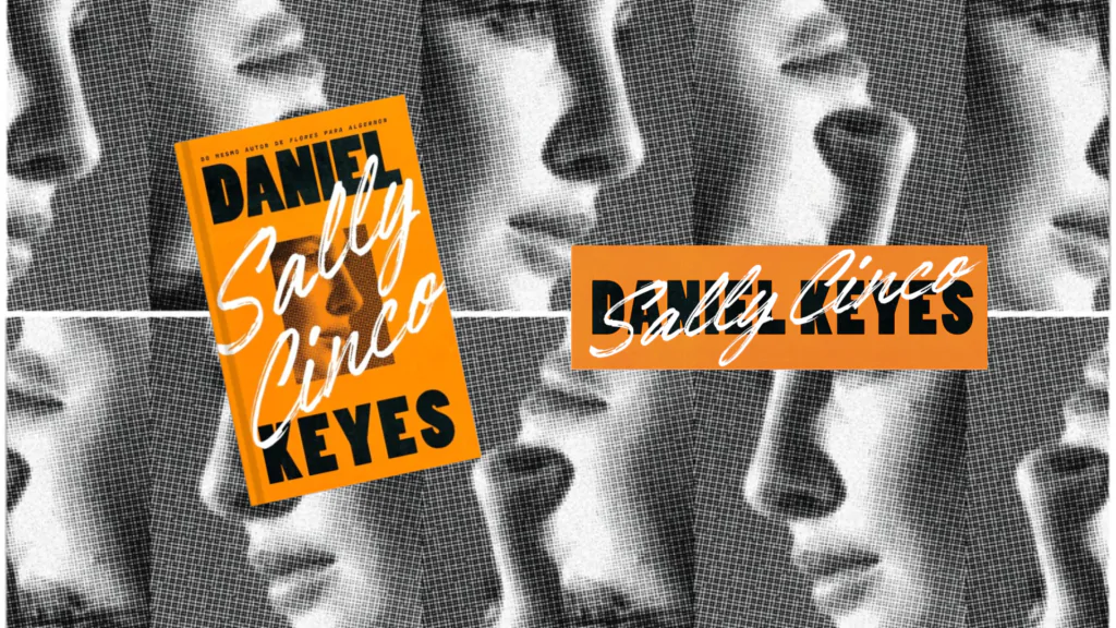 Colagem com imagem da capa de Sally Cinco e figuras de rosto feminino