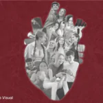 Montagem de um grupo de jovens dentro da forma de um coração