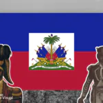 Na imagem, uma bandeira do Haiti ao centro e dois líderes da Revolução Haitina do lado esquerdo e direito