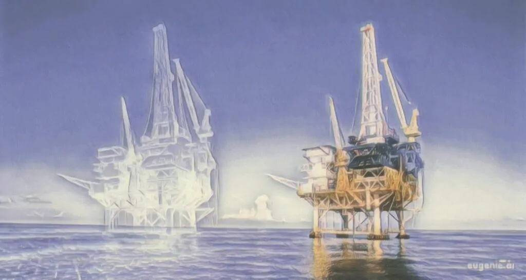 Imagem de uma estrutura de extração de petróleo no mar