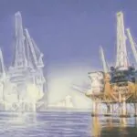 Imagem de uma estrutura de extração de petróleo no mar